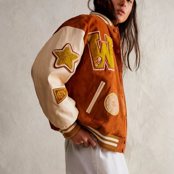 Free People For The Creative Spirit Leather Vintage Style Bomber Jacket - Picture 1 of 16